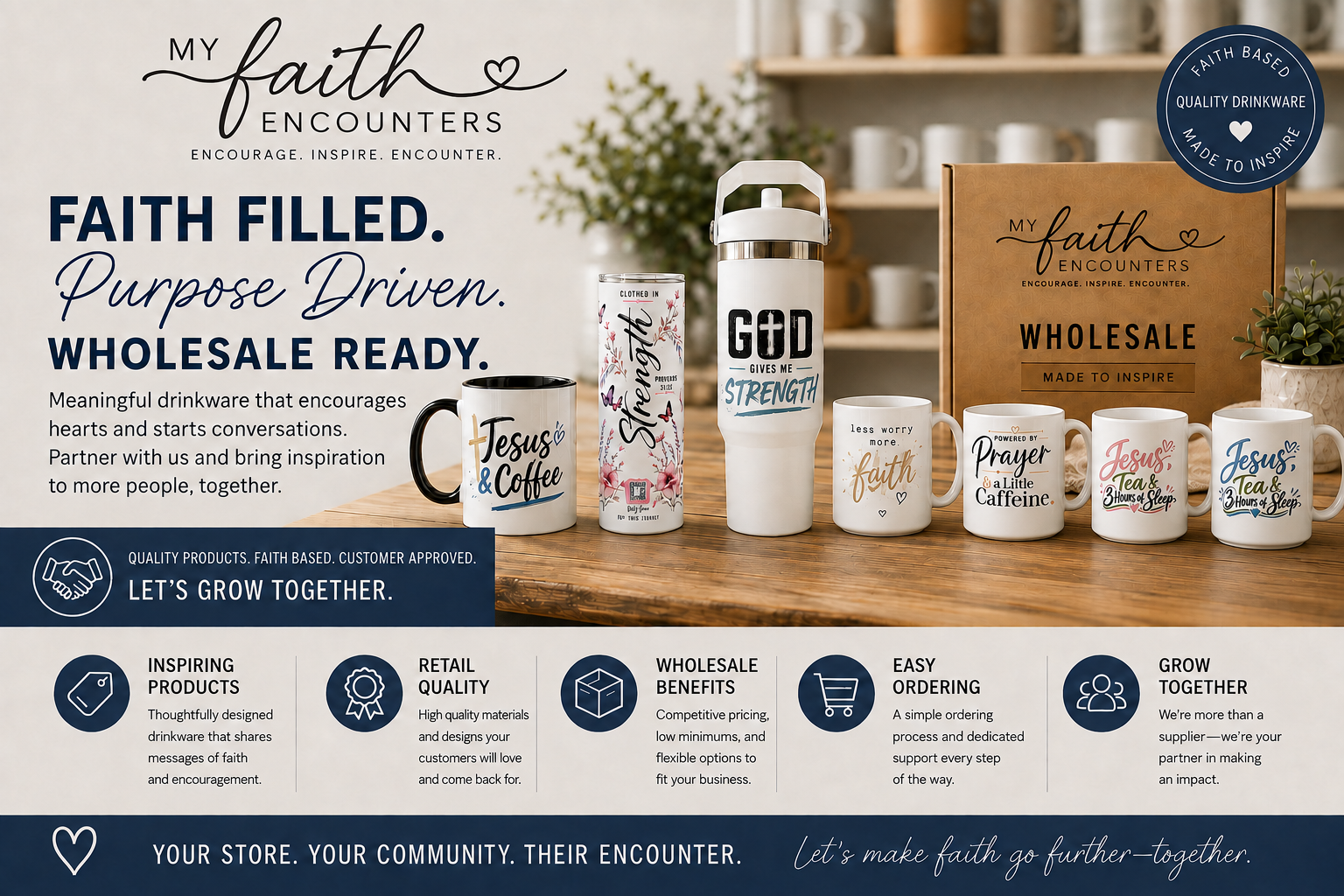 My Faith Encounters — Faith Filled, Purpose Driven, Wholesale Ready. Meaningful drinkware that encourages hearts and starts conversations. Partner with us and bring inspiration to more people, together.